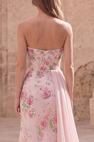 Load image into Gallery viewer, Sparkly Beaded Floral Mermaid Pink Long Formal Dress with Side Cape