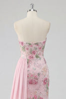 Load image into Gallery viewer, Sparkly Beaded Floral Mermaid Pink Long Formal Dress with Side Cape