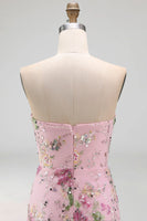 Load image into Gallery viewer, Strapless Sparkly Pink Long Floral Beaded A Line Formal Dress with Slit