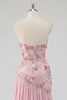 Load image into Gallery viewer, Strapless Sparkly Pink Long Floral Beaded A Line Formal Dress with Slit