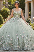 Load image into Gallery viewer, Square Neck Sage Green Princess Beaded Corset Floral Long Quinceanera Dress