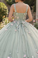 Load image into Gallery viewer, Square Neck Sage Green Princess Beaded Corset Floral Long Quinceanera Dress