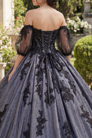 Load image into Gallery viewer, Floral Black Princess Beaded Long Quinceanera Dress with Lace