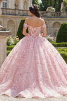 Load image into Gallery viewer, Pink Princess Sequin Corset Floral Long Off the Shoulder Quinceanera Dress