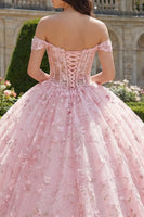 Load image into Gallery viewer, Pink Princess Sequin Corset Floral Long Off the Shoulder Quinceanera Dress