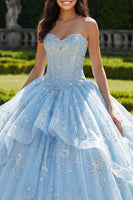 Load image into Gallery viewer, Sparkly Sky Blue Beaded Floral Princess Long Corset Quinceanera Dress with Ruffles