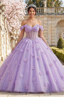 Load image into Gallery viewer, Lilac Floral Corset Long Off the Shoulder Princess Quinceanera Dress with Pearls