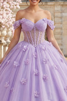 Load image into Gallery viewer, Lilac Floral Corset Long Off the Shoulder Princess Quinceanera Dress with Pearls