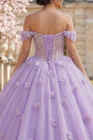 Load image into Gallery viewer, Lilac Floral Corset Long Off the Shoulder Princess Quinceanera Dress with Pearls