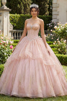 Load image into Gallery viewer, Sparkly Pink Princess Sequin Beaded Corset Long Quinceanera Dress with Ruffles