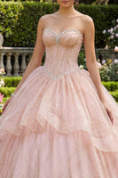 Load image into Gallery viewer, Sparkly Pink Princess Sequin Beaded Corset Long Quinceanera Dress with Ruffles