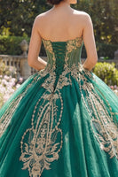 Load image into Gallery viewer, Sparkly Green Beaded Princess Strapless Corset Long Quinceanera Dress with Appliques