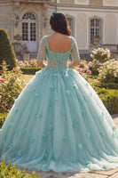 Load image into Gallery viewer, Sparkly Light Green Beaded Princess Floral Glitter Long Corset Quinceanera Dress