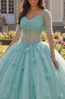 Load image into Gallery viewer, Sparkly Light Green Beaded Princess Floral Glitter Long Corset Quinceanera Dress