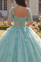 Load image into Gallery viewer, Sparkly Light Green Beaded Princess Floral Glitter Long Corset Quinceanera Dress