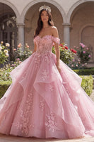 Load image into Gallery viewer, Pink Princess Glitter Floral Long Corset Quinceanera Dress with Ruffles