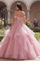 Load image into Gallery viewer, Pink Princess Glitter Floral Long Corset Quinceanera Dress with Ruffles