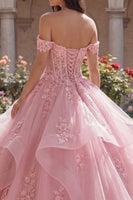Load image into Gallery viewer, Pink Princess Glitter Floral Long Corset Quinceanera Dress with Ruffles