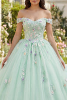 Load image into Gallery viewer, Off the Shoulder Light Green Floral Princess Long Quinceanera Dress with Lace
