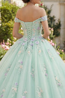 Load image into Gallery viewer, Off the Shoulder Light Green Floral Princess Long Quinceanera Dress with Lace