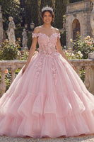 Load image into Gallery viewer, Pink Glitter Princess Floral Corset Long Quinceanera Dress with Ruffles