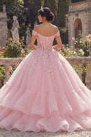 Load image into Gallery viewer, Pink Glitter Princess Floral Corset Long Quinceanera Dress with Ruffles