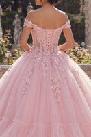Load image into Gallery viewer, Pink Glitter Princess Floral Corset Long Quinceanera Dress with Ruffles
