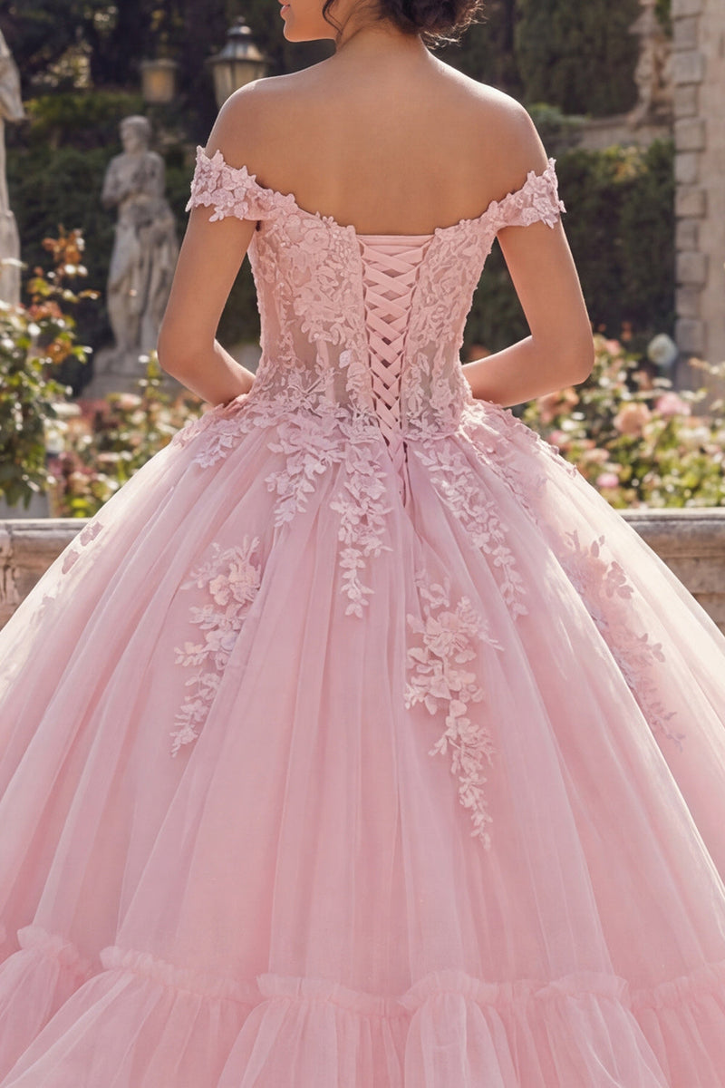 Load image into Gallery viewer, Pink Glitter Princess Floral Corset Long Quinceanera Dress with Ruffles