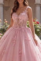 Load image into Gallery viewer, Thick Straps Pink Floral Corset Long Glitter Princess Quinceanera Dress