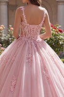 Load image into Gallery viewer, Thick Straps Pink Floral Corset Long Glitter Princess Quinceanera Dress