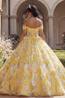 Load image into Gallery viewer, Yellow Off the Shoulder Floral Princess Long Corset Quinceanera Dress