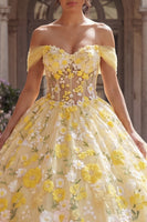 Load image into Gallery viewer, Yellow Off the Shoulder Floral Princess Long Corset Quinceanera Dress