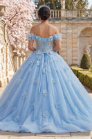 Load image into Gallery viewer, Sky Blue Floral Long Corset Ruffled Princess Quinceanera Dress with Pearls