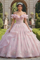 Load image into Gallery viewer, Pink Princess Sequin Ruched Long Quinceanera Dress with Ruffles