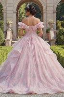 Load image into Gallery viewer, Pink Princess Sequin Ruched Long Quinceanera Dress with Ruffles