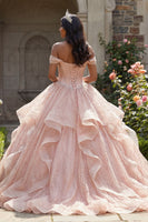 Load image into Gallery viewer, Sparkly Sequin Beaded Long Corset Pink Princess Quinceanera Dress with Ruffles