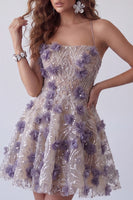 Load image into Gallery viewer, Sparkly Purple Halter Beaded Floral A Line Short Birthday Party Dress