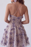 Load image into Gallery viewer, Sparkly Purple Halter Beaded Floral A Line Short Birthday Party Dress