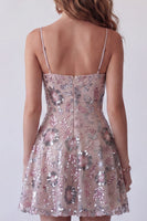 Load image into Gallery viewer, Sparkly Blush A Line Floral Spaghetti Straps Beaded Short Birthday Party Dress