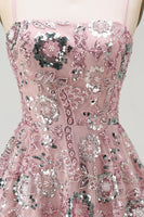 Load image into Gallery viewer, Sparkly Blush A Line Floral Spaghetti Straps Beaded Short Birthday Party Dress