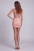 Load image into Gallery viewer, Sparkly Watermelon Tight Beaded Corset Short Cocktail Dress