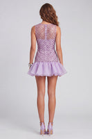 Load image into Gallery viewer, Sparkly Beaded Lilac Round Neck Short Birthday Party Dress with Ruffles
