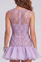 Load image into Gallery viewer, Sparkly Beaded Lilac Round Neck Short Birthday Party Dress with Ruffles