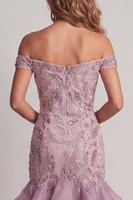 Load image into Gallery viewer, Off the Shoulder Sparkly Beaded Lilac Short Birthday Party Dress with Ruffles