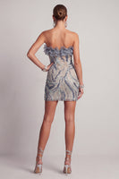 Load image into Gallery viewer, Sparkly Dusty Blue Strapless Beaded Tight Short Birthday Party Dress with Ruffles
