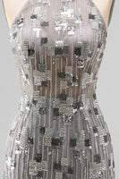 Load image into Gallery viewer, Sparkly Open Back High Neck Silver Beaded Tight Short Birthday Party Dress