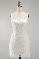 Load image into Gallery viewer, Sparkly White Beaded Tight Thick Straps Floral Short Birthday Party Dress
