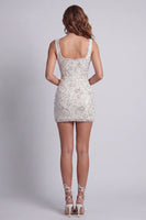Load image into Gallery viewer, Sparkly White Beaded Tight Thick Straps Floral Short Birthday Party Dress