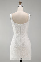 Load image into Gallery viewer, Sparkly White Beaded Tight Thick Straps Floral Short Birthday Party Dress