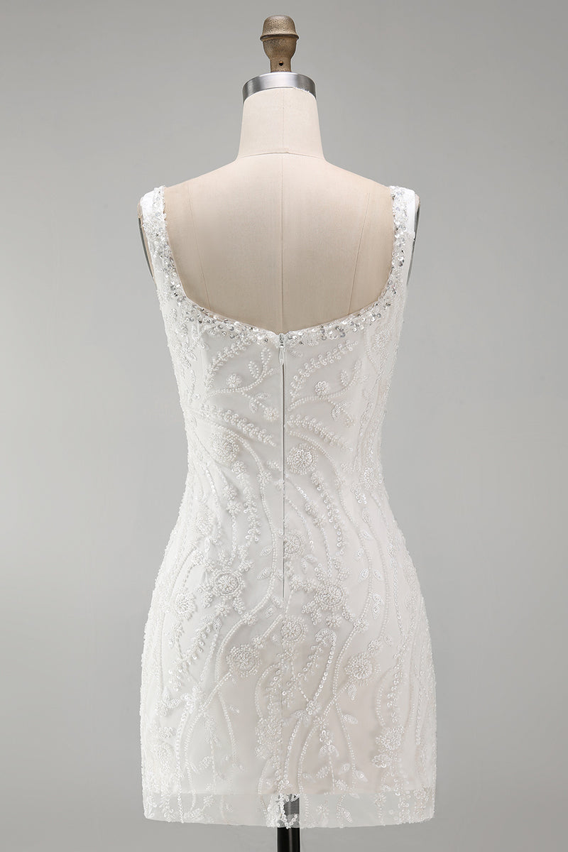 Load image into Gallery viewer, Sparkly White Beaded Tight Thick Straps Floral Short Birthday Party Dress